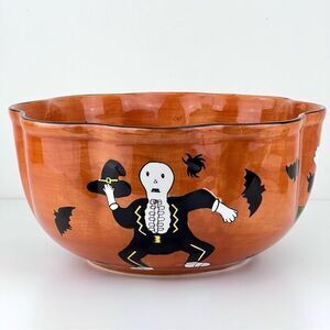 Laurie Gates GATES WARE  Halloween Ruffled Bowl 12’ Skeleton Ghosts Pumpkins